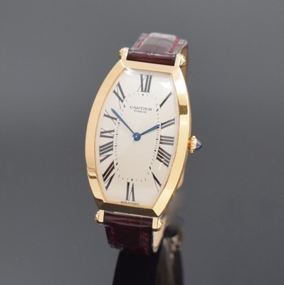 CARTIER Paris Collection Prive - Tonneau Armbanduhr in RoseG 750/000 Referenz 2458 B, Schweiz um 2005, Handaufzug, gewölbtes 2- teil. Gehäuse ...