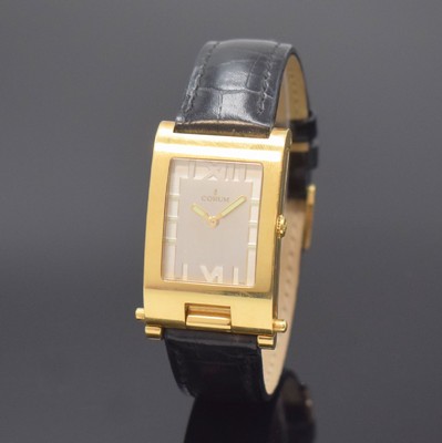 CORUM Armbanduhr Serie Tabogan in GG 750/000 Referenz 64.151.56, Schweiz um 2000, quarz, orig. Lederband m. orig. GG 750/000 Dornschl., Oberteil zur ...