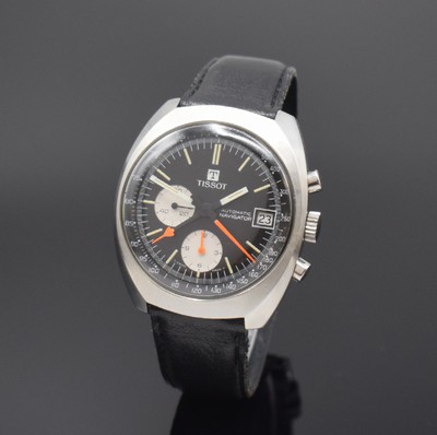 TISSOT Navigator Armbandchronograph in Stahl Referenz 45501, Schweiz um 1975, Automatik, verschr. Geh., schwarz. Zifferbl., Leuchtindizes u. -zeiger, ...