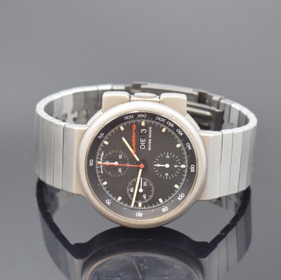 AUDI quattro / CERTINA seltener Armbandchronograph in Stahl Referenz 674.8000.41, Schweiz um 1983, Automatik, mattiertes Geh. m. integr. Stahlband, ...