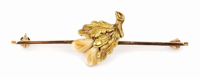 14 kt Gold Grandel-Brosche, GG 585/000, Eichenlaubdekor, L. ca. 5.8 cm, ca. 5.2 g