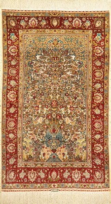 Hereke Seide fein, Türkei, signiert(Özipek),um 1960, reine Naturseide, Metallbroschiert, ca. 165 x 100 cm, ca. 1,0 Mio. Kn/qm, EHZ: 1