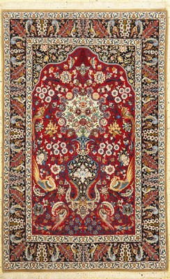 Esfahan fein, Persien, um 1960, Korkwolle mit und auf Seide, ca. 175 x 112 cm, ca. 1,0 Mio. Kn/qm, EHZ: 1-2