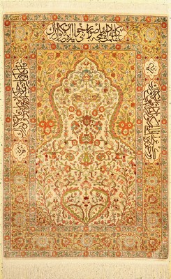 Hereke Seide fein, signiert, Türkei, um 1960, reine Naturseide, ca. 148 x 102 cm, ca. 1,0 Mio. Kn/qm, EHZ: 1-2