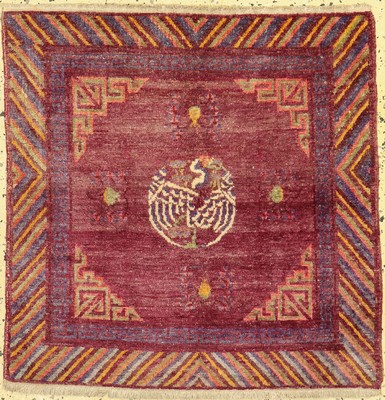 Antiker Seiden Khotan, Turkestan, 19.Jhd, Seide auf Baumwolle, ca. 86 x 86 cm, EHZ: 2-3,oxidiert