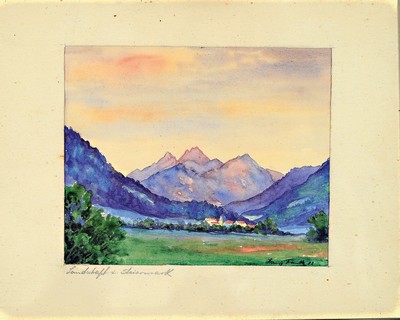 Hanny Franke, 1890 Koblenz-1973 Frankfurt a.M., Aquarell, "Landschaft i. Steiermark", rechts unten signiert und datiert 1922, Blatt 12x13 ...