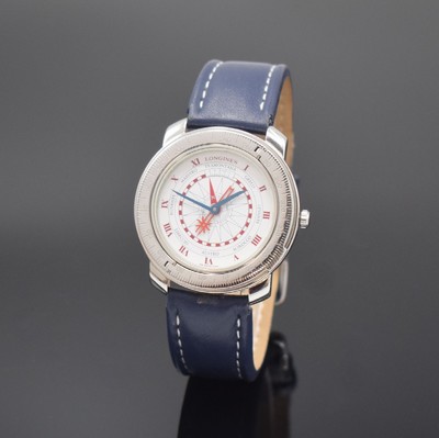 LONGINES Christobal C Herrenarmbanduhr in Stahl Referenz 5253, Schweiz um 1992 zum 500. Jahrestag der Entdeckung Amerikas, gedr. Geh. mit drehbarer ...