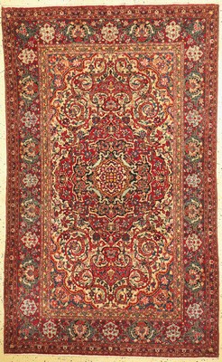 Antiker Esfahan fein, Persien, um 1900, Korkwolle auf Baumwolle, ca. 227 x 140 cm, minimaler Mottenfraß, EHZ: 2