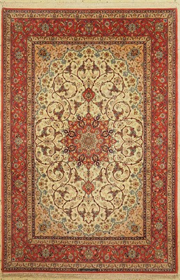Esfahan fein Persien, signiert(Seyrafian), ca. 50 Jahre, Korkwolle mit und auf Seide, ca.235 x 160 cm, EHZ: 1-2