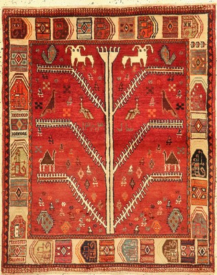 Gabbeh alt"Lebensbaum", Persien, ca. 60 Jahre, Wolle auf Wolle, ca. 152 x 123 cm, EHZ:2