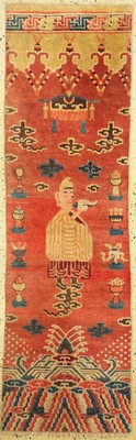 Antiker Säulenteppich, China, 19.Jhd, Wolleauf Baumwolle, ca. 215 x 68 cm, EHZ: 2