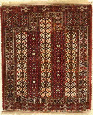 Yomud"Gebetsteppich", Turkmenistan, um 1900, Wolle auf Wolle, ca. 120 x 100 cm, fleckig, EHZ: 2, (2 kleine Mottenfraß Stellen)