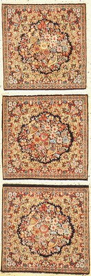 3 Lots Kerman fein, Persien, ca. 50 Jahre, Korkwolle auf Baumwolle, ca. 53 x 53 cm, EHZ: 2