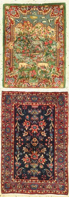 2 Lots Kerman alt, Persien, um 1940/1950, Wolle auf Baumwolle, ca. 82 x 55 cm, EHZ: 2