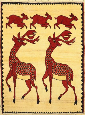 Gabbeh alt, Persien, ca. 60 Jahre, Wolle auf Wolle, ca. 143 x 110 cm, EHZ: 2