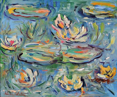 Günther Heitmann, geb. 1924 Bremen, Seerosenteich, Öl/Lwd, expressive Spachteltechnik, links unten signiert, ca. 50x60cm, R. ca. 58x68cm