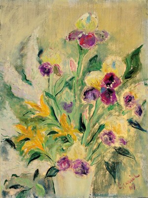 Ludwig Straub, 1905 Straubing-1986 Seeheim, Blumenstillleben, Öl/Lwd, rechts unten sign., ca. 80x60cm, R. ca. 92x72cm, Rahmen besch.