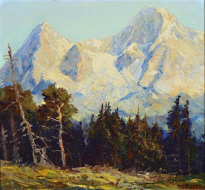 Otto Pippel, 1878 Lodz-1960 Planegg, Blick auf Eiger und Mönch, Öl/Lwd, rechts unten signiert, rückseitig betitelt "Eiger u Mönch", ...