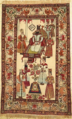 Antiker Kerman Persien, "Nader Shah Afshar" , 19.Jhd, Wolle auf Baumwolle, ca. 225 x 143 cm, EHZ: 2, (2 kleine Restaurierungen)