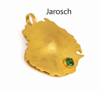 21.6 kt Gold Demantoid-Anhänger "Gran Canaria", GG 900/000, Einzelanfertigung JAROSCH/Mannheim, Oberfläche mattiert, Umriss von Gran ...