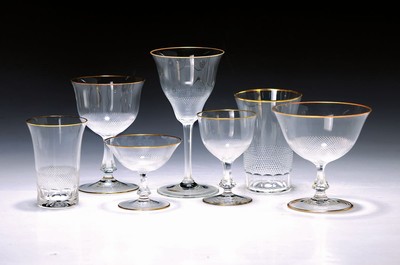 Trinkglasservice, Moser, Serie Lloyd, 2.H.20. Jh., Entwurf Tyra Lundgreen 1922 , farbloses Kristallglas, facettierter Stiel, feiner Schliff, ...
