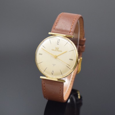 DUCADO Herrenarmbanduhr in GG 585/000, Deutschland um 1960, Handaufzug, 2-teil. Geh., Boden aufgedr., silb. Zifferbl., gold Zeiger, Kal. PUW 260, 21 ...