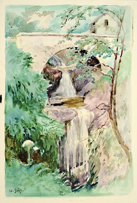 Wilhelm Süs, 1861 Düsseldorf-1933 Mannheim, Aquarell, Studie eines Wasserfalls unterhalb einer Brücke, links unten signiert, ungerahmt,48x33 cm; ...
