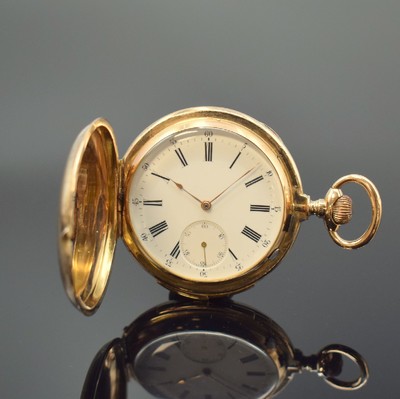 LeCoultre & Co. Savonette in RoseG 750/000 mit 1/4-Stunden-Repetition, Schweiz um 1900, 3-Deckel Goldgeh. m. a-goutte Schlüssen, Sprungdeckel m. ...