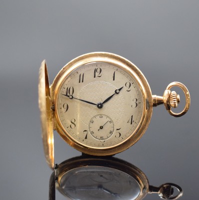Savonette in RoseG 585/000 mit aufwendiger Gravur, Schweiz um 1920, 3-Deckel-Goldgeh., beide Schalen aufwend. floral grav., silb. guill. Zifferbl. m. ...