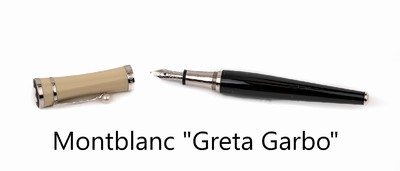 MONTBLANC Füller, "Greta Garbo", limitierteEdition, Korpus aus schwarzem und cremef. Kunstharz, Clip mit weißer Akoyazuchtperle, D. ca. ...