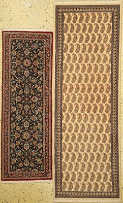 2 Lots Ghom Kork, Persien, ca. 40 Jahre, Korkwolle auf Baumwolle, ca. 198 x 68 cm, EHZ: 2(Mottenfraß am Rand), ca. 150 x 52 cm, EHZ: 1-2.