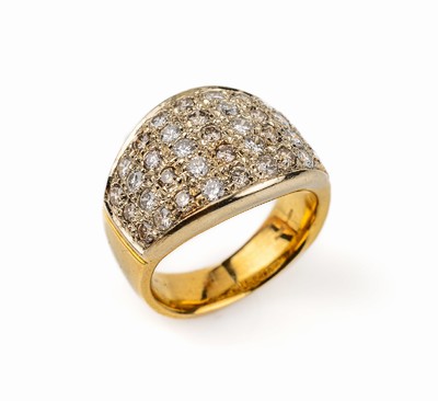 18 kt Gold Brillant-Ring, GG 750/000, 37 Brillanten zus. ca. 2.0 ct Weiß-get.Weiß/vs-p,RW 53, ca. 11.8 g