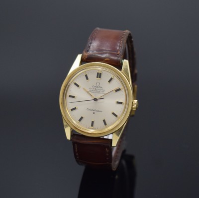 OMEGA Constellation Herrenarmbanduhr Chronometer Referenz 167.021, Schweiz um 1968, Automatik, Edelstahlgeh. m. Goldhaube, verschr. Boden m. ...