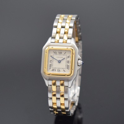 CARTIER Panthere Damenarmbanduhr in Stahl/Gold Referenz 1120, Schweiz um 1990, quarz, Boden 8-fach verschr., Schmuckkrone, orig. Gliederband m. dopp. ...