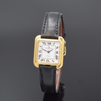 BAUME & MERCIER Damenarmbanduhr in GG 750/000 Referenz 48364, Schweiz um 1980, quarz, 2- teil. gestuftes Gehäuse, Boden aufgedr., Krone mit ...