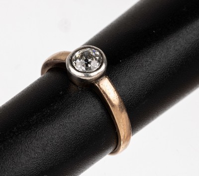 14 kt Gold Diamant-Ring, RoseG 585/000, Österreich um 1900, einzelner in Platin gefasster Altschliffdiamant ca. 0.50 ct l.get.Weiß/p, RW 52, ca. ...