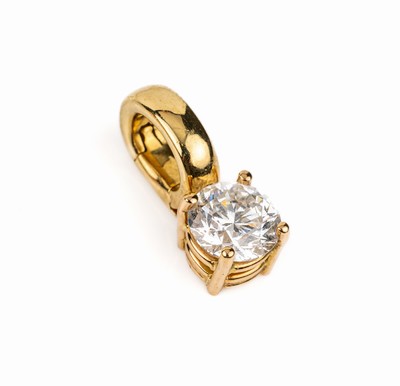 18 kt Gold Brillant-Clipanhänger, GG 750/000, einzelner Brillant ca. 1.01 ct (grav.) Weiß/si