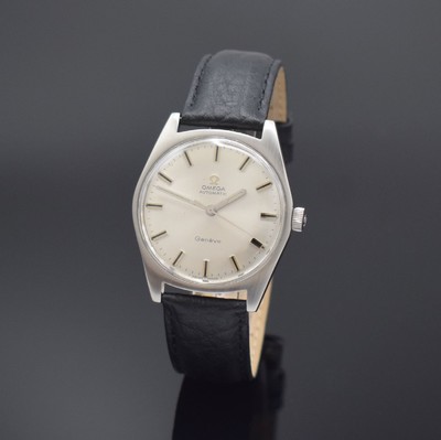 OMEGA Herrenarmbanduhr Geneve Referenz 165.041, Automatik, Schweiz um 1969, Edelstahlgeh., Boden verschr., silb. Zifferbl. m. aufgel. Indizes, Anz. ...
