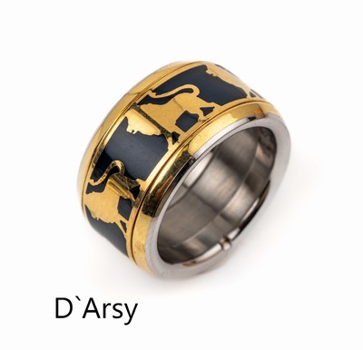 D'Arsy Edelstahl Email-Ring, Stahl teilverg., umlaufendes Löwenmotiv, Seitenteileabschraubbar, RW 54