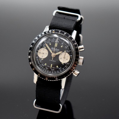 OLLECH & WAJS Selectron Computer seltene Herrenarmbanduhr mit Chronograph 38 mm in Stahl, Schweiz um 1968, Handaufzug, 2-teil. Gehäuse, sign. Boden ...