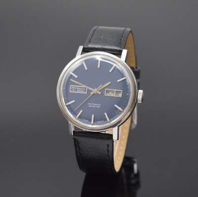 TISSOT Herrenarmbanduhr Seastar, Schweiz um 1970, Automatik, Edelstahlgeh., Boden verschr., blaues Zifferbl. m. aufgel. Leuchtind., Anz. v. Std., ...