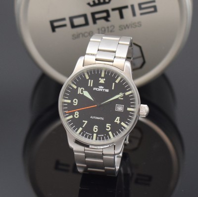 FORTIS Flieger-Herrenarmbanduhr Referenz 595.10.46, Schweiz verk. lt. beil. Pap. 05/1998, Automatik, matt. Edelstahlgeh. inkl. orig. Gliederband m. ...