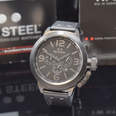 TW STEEL Herrenarmbanduhr mit Chronograph in Stahl Referenz TW 821, Schweiz verk. lt. beil. Pap. 11/2010, quarz, Krone unter verschr. ...