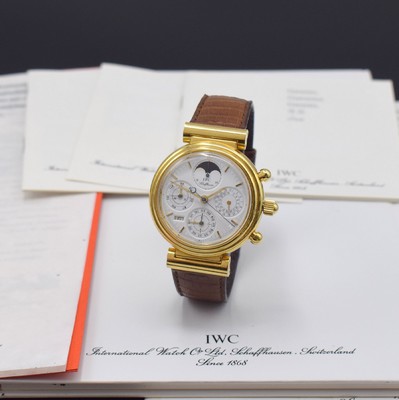 IWC feiner astronomischer Armbandchronograph Modell Da Vinci mit ewigem Kalender Referenz 3750 in GG 750/000, Automatik, orig. Lederband m. orig. ...