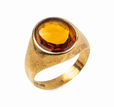 14 kt Gold Citrin-Ring, GG 585/000, ovaler Ringkopf mit Citrin im Bufftop-Schliff, RW 58,ca. 5.8 g
