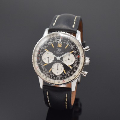 BREITLING NAVITIMER Referenz 806E Fliegerchronograph in Stahl, Schweiz um 1970, Handaufzug, unpoliertes gedr. Geh., beids. drehb. ...