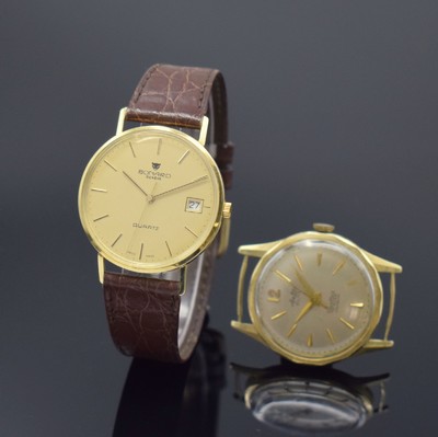 ARCTOS Elite und BONARD 2 Armbanduhren in GG 585/000, Schweiz um 1955 u. 1990, Handaufzug u. quarz, Böden aufgedr., 1) Arctos, silb. Zifferbl. m. ...