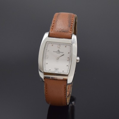 BAUME & MERCIER Hampton Armbanduhr in Stahl Referenz MV045147, Schweiz um 2010, quarz, Boden gedr., Lederband m. orig. Faltschl., weißes Zifferbl. ...
