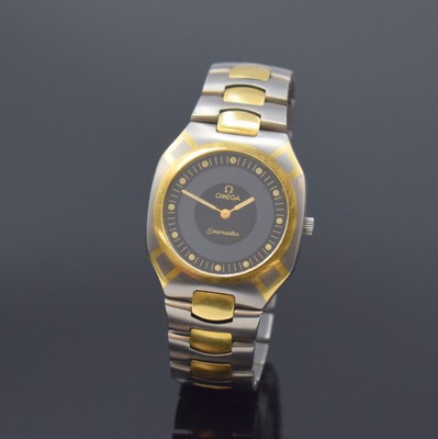OMEGA Seamaster Polaris Herrenarmbanduhr mit Multifunktionsanzeige, Schweiz um 1990, quarz mit Digital- u. analoger Anzeige, Titangeh. teils m. Gold ...