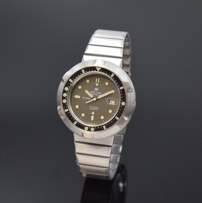 DELMA seltene Taucherarmbanduhr in Stahl, Schweiz um 1980, quarz, 2-teil. Monocoque-Geh. m. Bajonette-Befestigung im Band integr., eins. drehb. ...